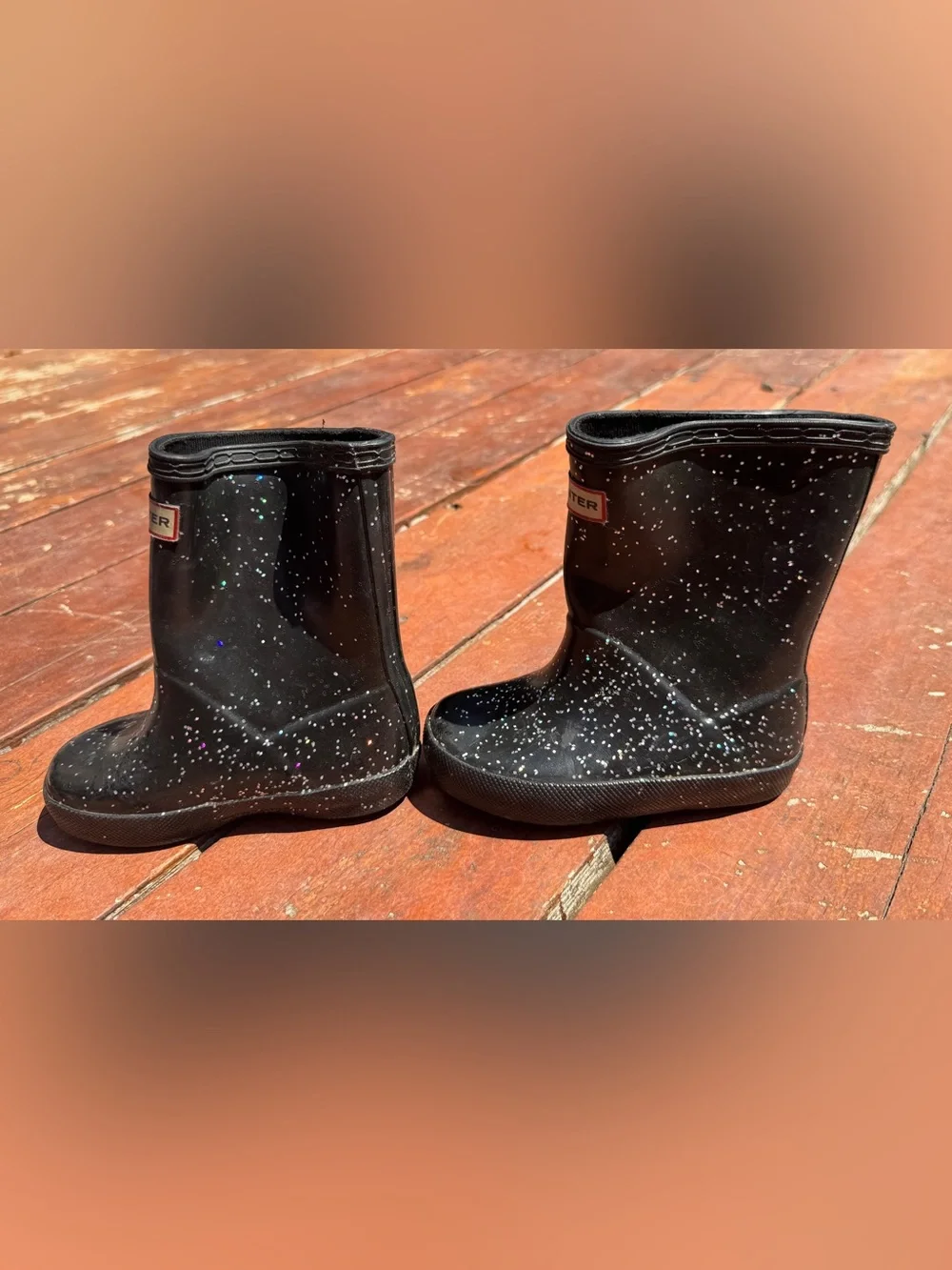 Hunter Kids First Starcloud Rain Boot Toddler 7 black glitter